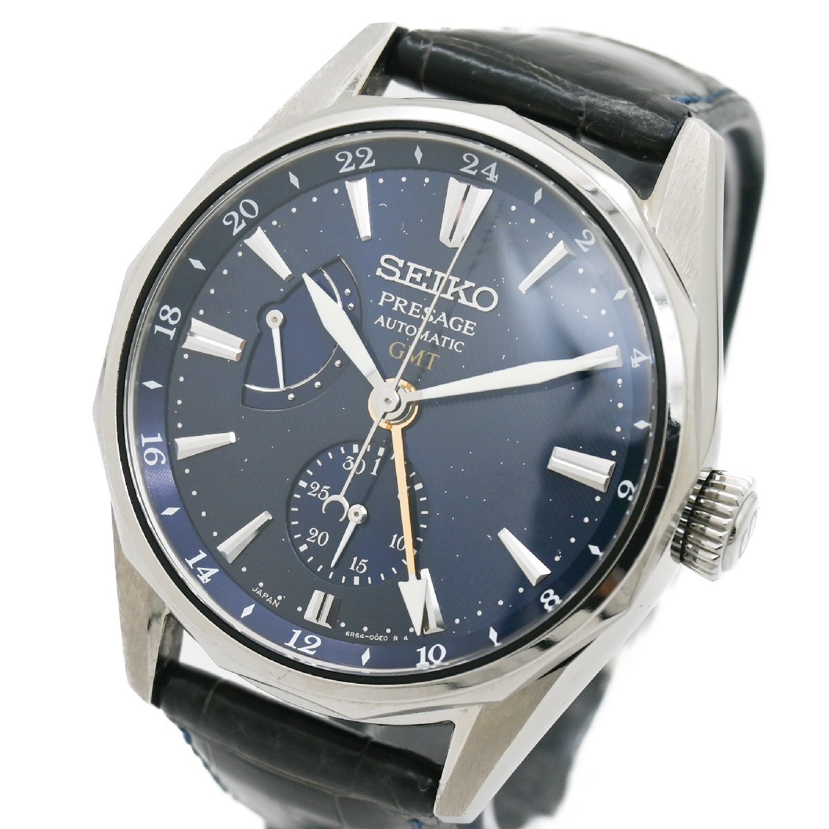 1円 稼働 SEIKO セイコー 6R64-00E0 SARF013 プレザージュ オーシャントラベラー GMT AT ネイビー文字盤 メンズ 男性用腕時計 315920240423_画像1