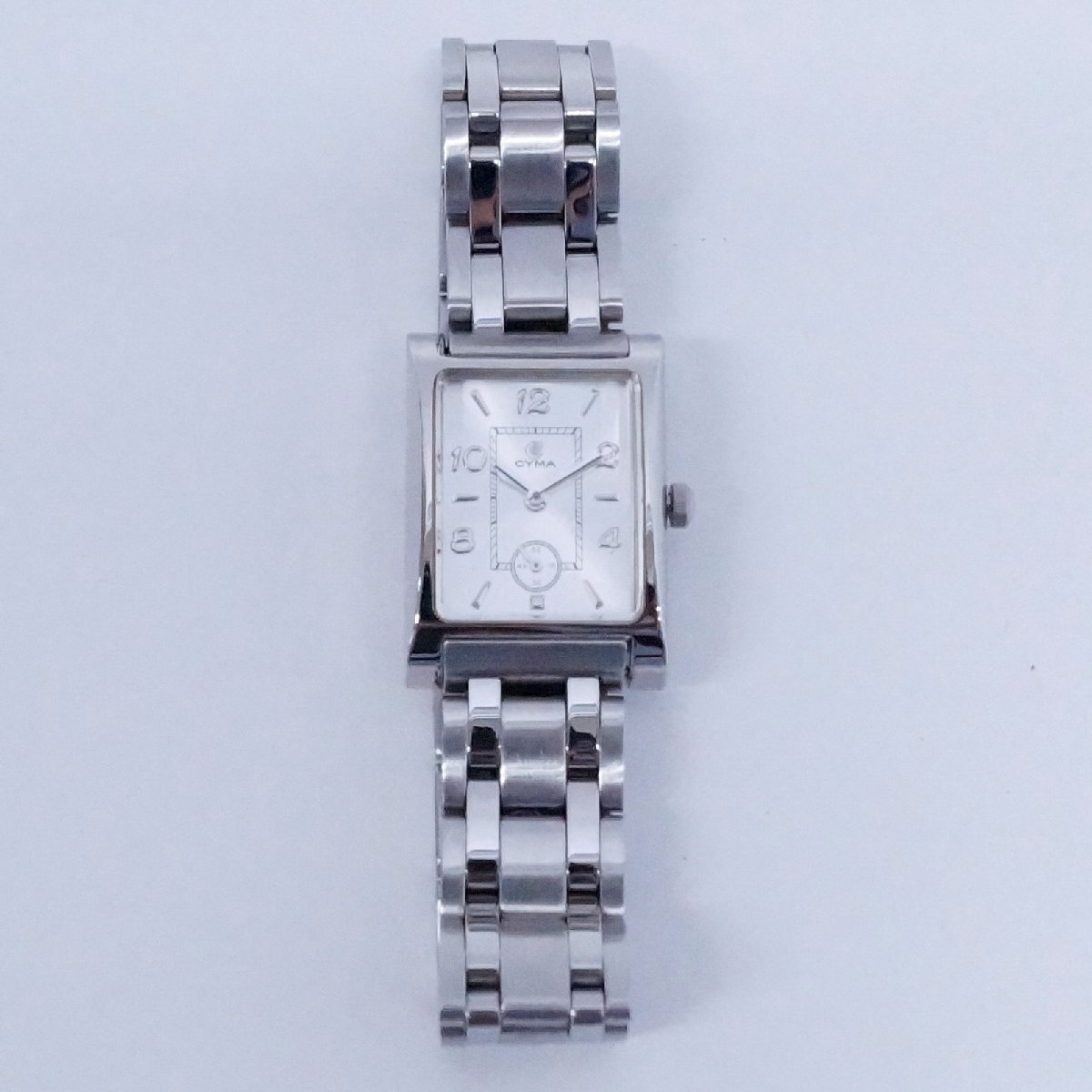  used CYMA Cima lady's wristwatch CHARISMA 732 8050191 silver square koma attaching battery replaced 