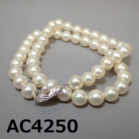 AC-4250　本真珠ネックレス　輝き良好　WG K14 刻印　大粒玉 約7.5mm玉　重さ32.76g　長さ42cm 20240514_画像1