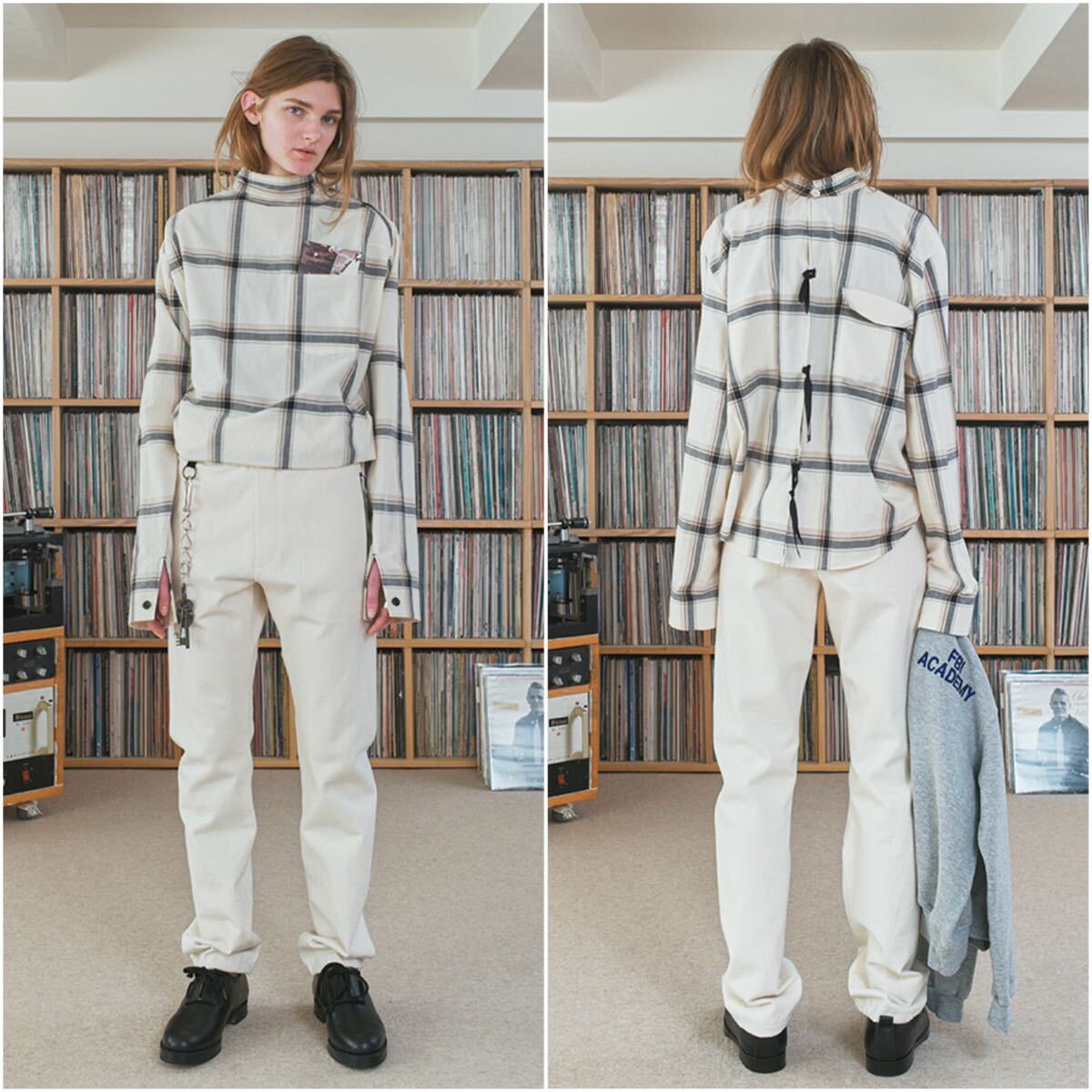 良品 サンシー SUNSEA バンドカラー オーバーサイズ チェック 良品 サンシー SUNSEA バンドカラー オーバーサイズ チェック