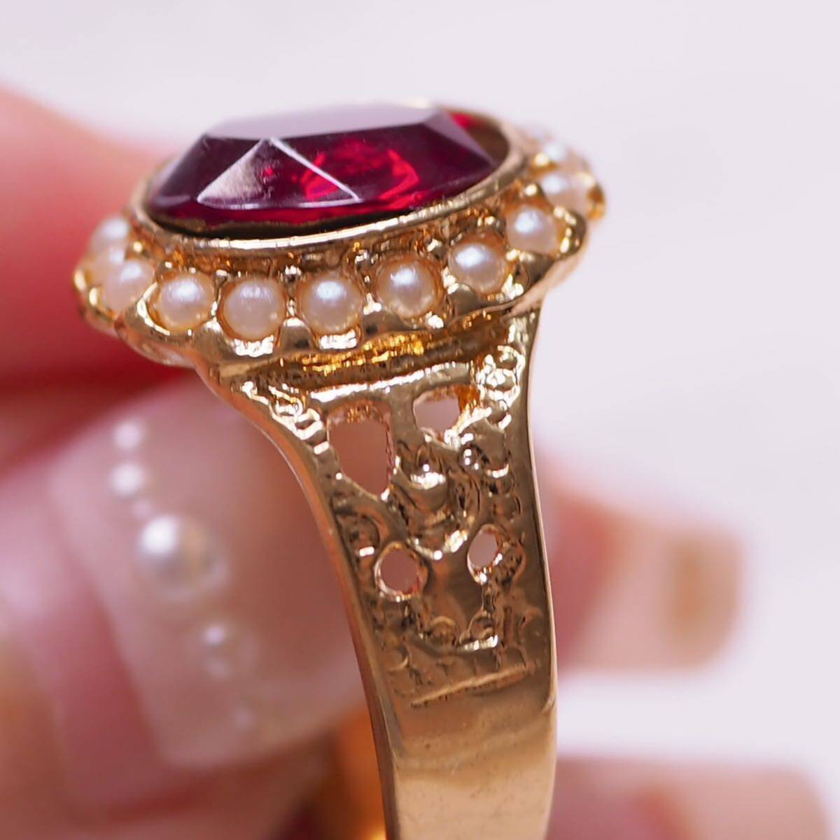 ＊K9シードパールの取り巻きリング＊英国ヴィンテージ イギリス アンティーク ヴィクトリアン 指輪 ring vintage antique gold ruby (K18の画像4