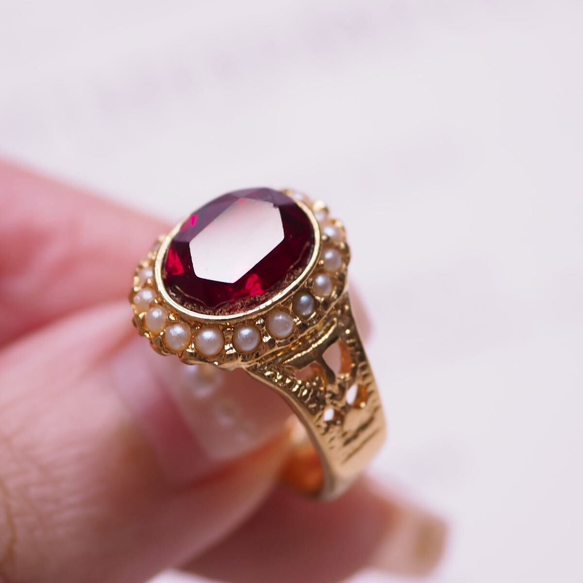 ＊K9シードパールの取り巻きリング＊英国ヴィンテージ イギリス アンティーク ヴィクトリアン 指輪 ring vintage antique gold ruby (K18の画像5