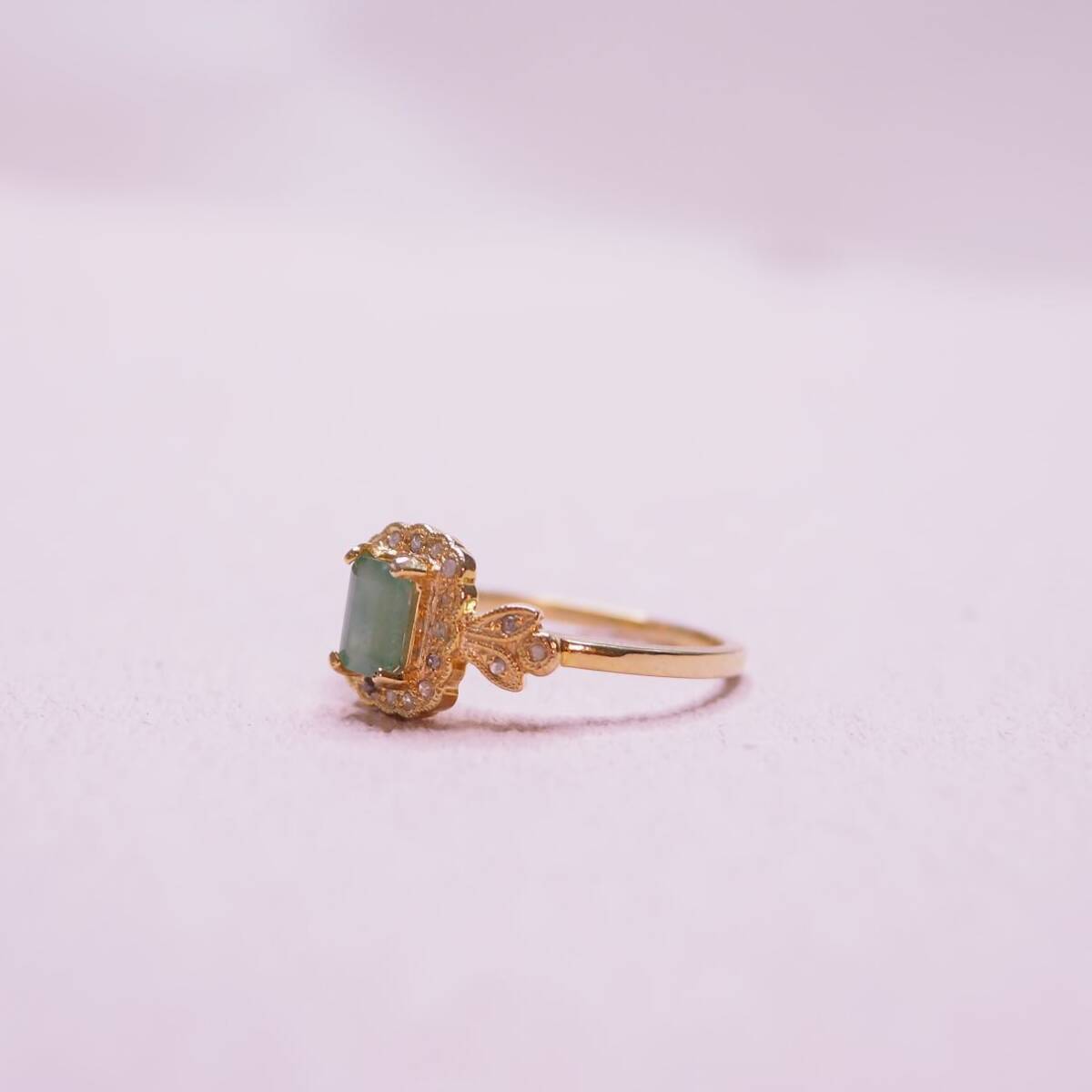 ＊K9アールヌーボーダイヤモンド&エメラルドリング＊英国アンティーク ヴィンテージ ring vintage antique gold emerald diamond K18の画像7