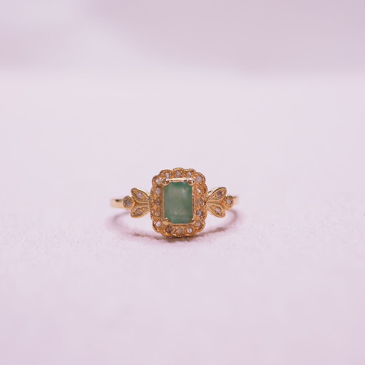 ＊K9アールヌーボーダイヤモンド&エメラルドリング＊英国アンティーク ヴィンテージ ring vintage antique gold emerald diamond K18の画像5