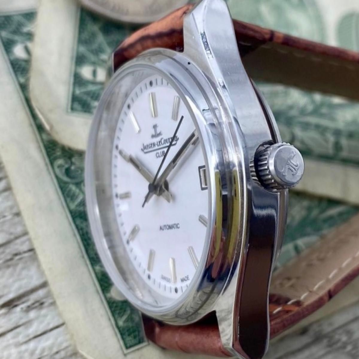 【紳士的】★送料無料★ ジャガールクルト JAEGER LECOULTRE メンズ腕時計 ホワイト 自動巻き ヴィンテージ アンティーク_画像2