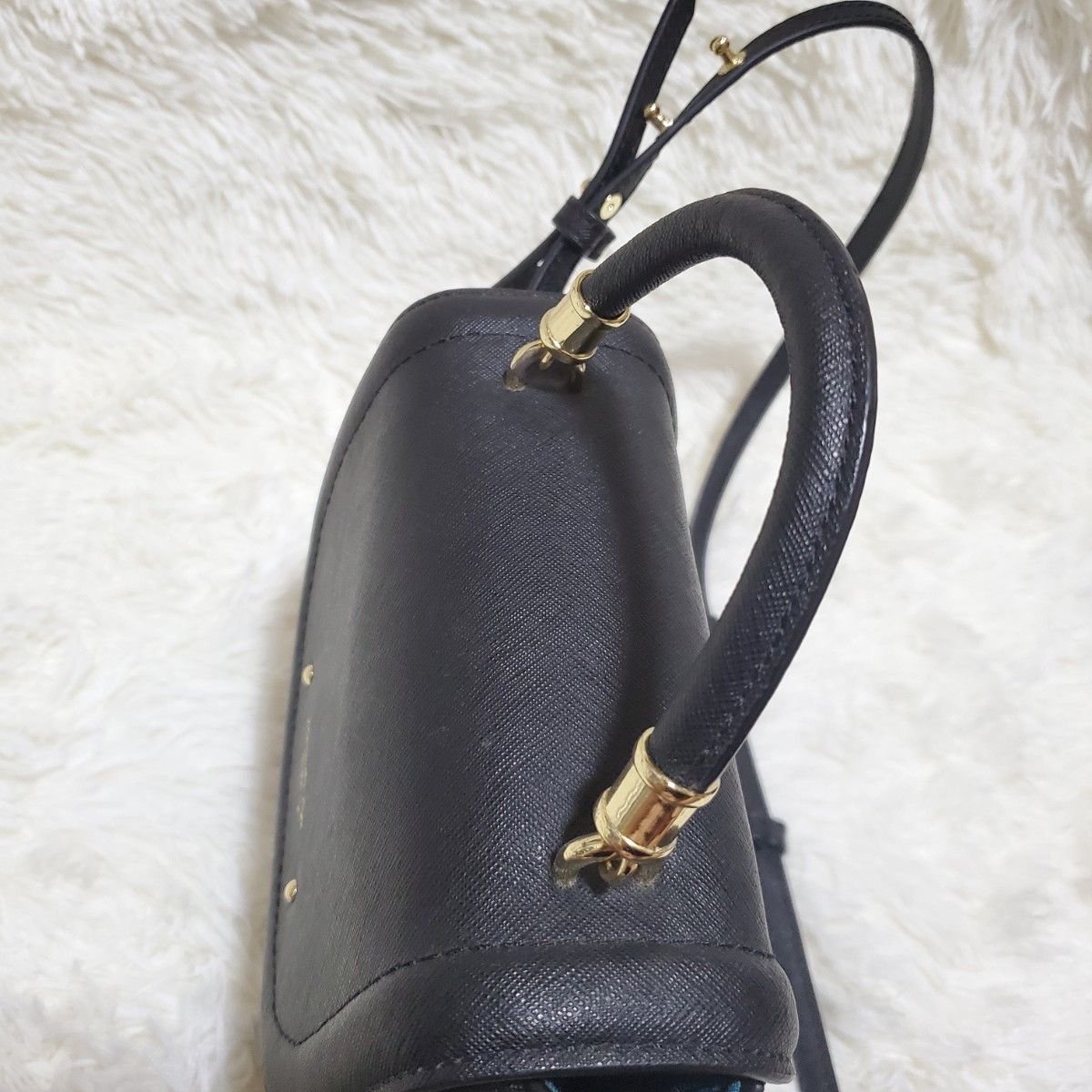【美品】サマンサベガ　サフィアーノレザー　黒　ミニ　コンパクト　2way　丸型 ハンドバッグ ショルダーバッグ ゴールド金具