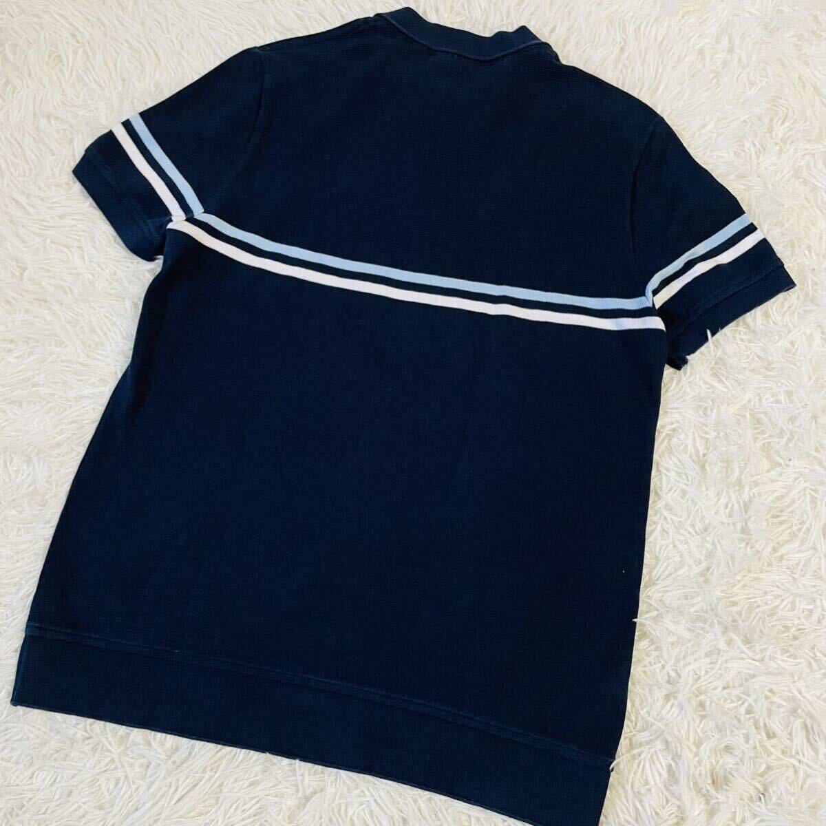 美品 ラコステ LACOSTE 鹿の子生地 半袖ポロシャツ メンズ size 4 L ネイビー フランス製 半袖 ポロシャツ　ボーダー _画像8