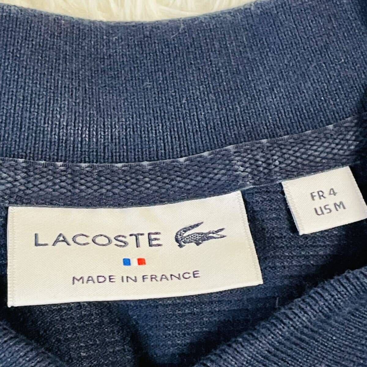 美品 ラコステ LACOSTE 鹿の子生地 半袖ポロシャツ メンズ size 4 L ネイビー フランス製 半袖 ポロシャツ　ボーダー _画像4