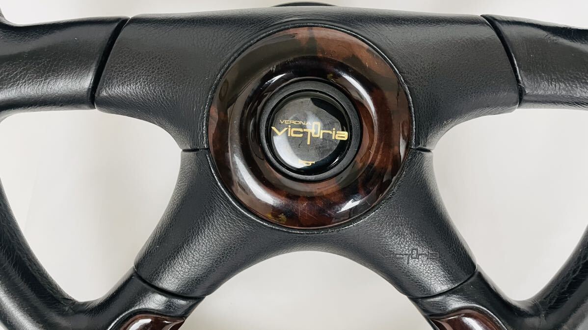 VERONA Victoria Bellona creel Tria steering wheel steering gear leather × wood combination steering wheel diameter approximately 37cm rare 