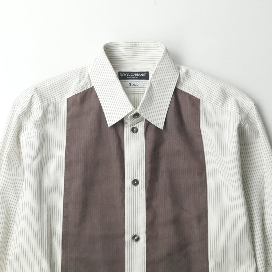  beautiful goods Italy made DOLCE&GABBANA Dolce & Gabbana formal design long sleeve dress shirt stripe 40 [ reference price Y117,700-]