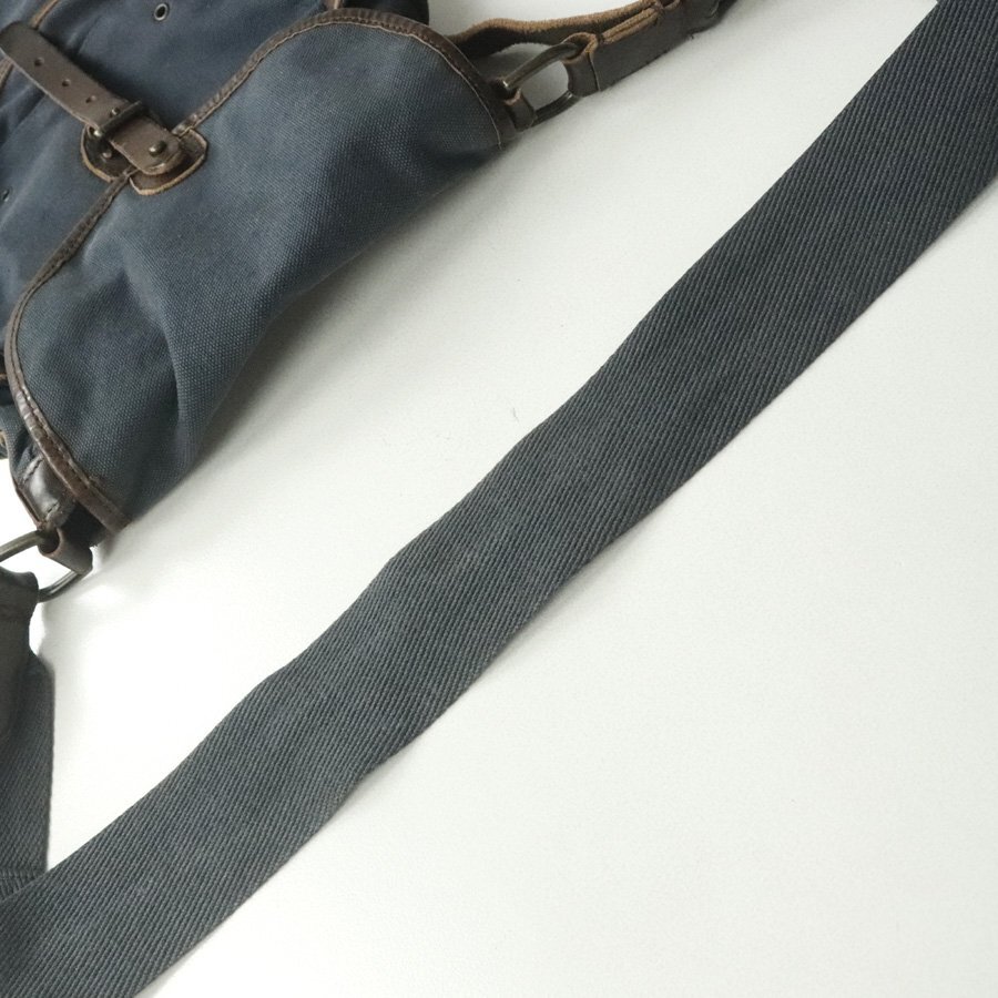  beautiful goods POLO RALPH LAUREN Polo * Ralph Lauren Vintage processing cow leather leather cotton Duck Cross body shoulder bag navy blue navy 