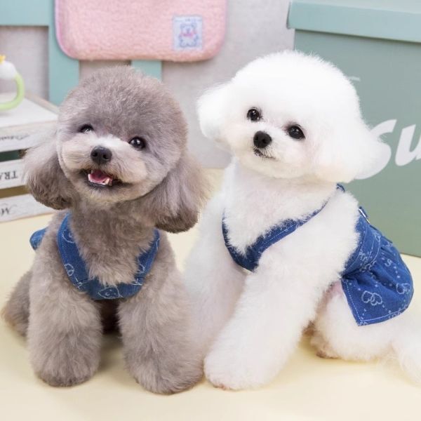 ハート柄Sサイズ◆【ラスト1枚】犬服 ノースリーブ キャミソール 新品 ドッグウェア 新作 ペット用品 春 夏 秋 ワンピ イベント デニム地_画像3