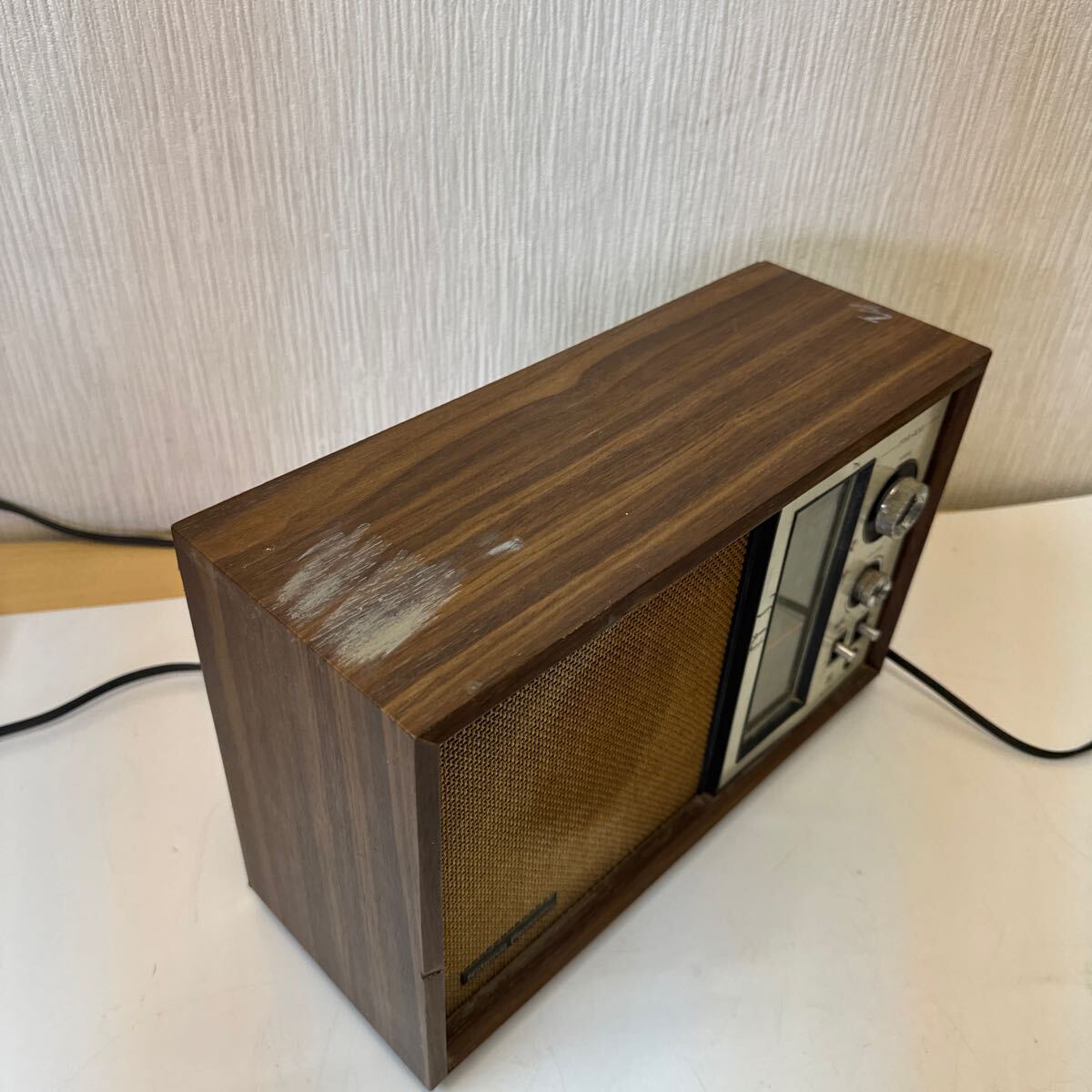 yu100* National National radio *1978 year made small size wooden transistor radio RE-675 antique Showa Retro * rare operation goods AM FM