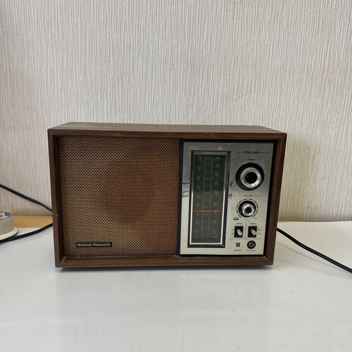 yu100* National National radio *1978 year made small size wooden transistor radio RE-675 antique Showa Retro * rare operation goods AM FM