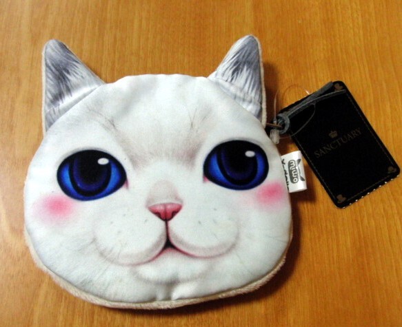 アニマルフェイスポーチ 猫　小銭入れ、コインケース、小物入れ　ねこ・ネコ・白っぽい猫　 _画像1