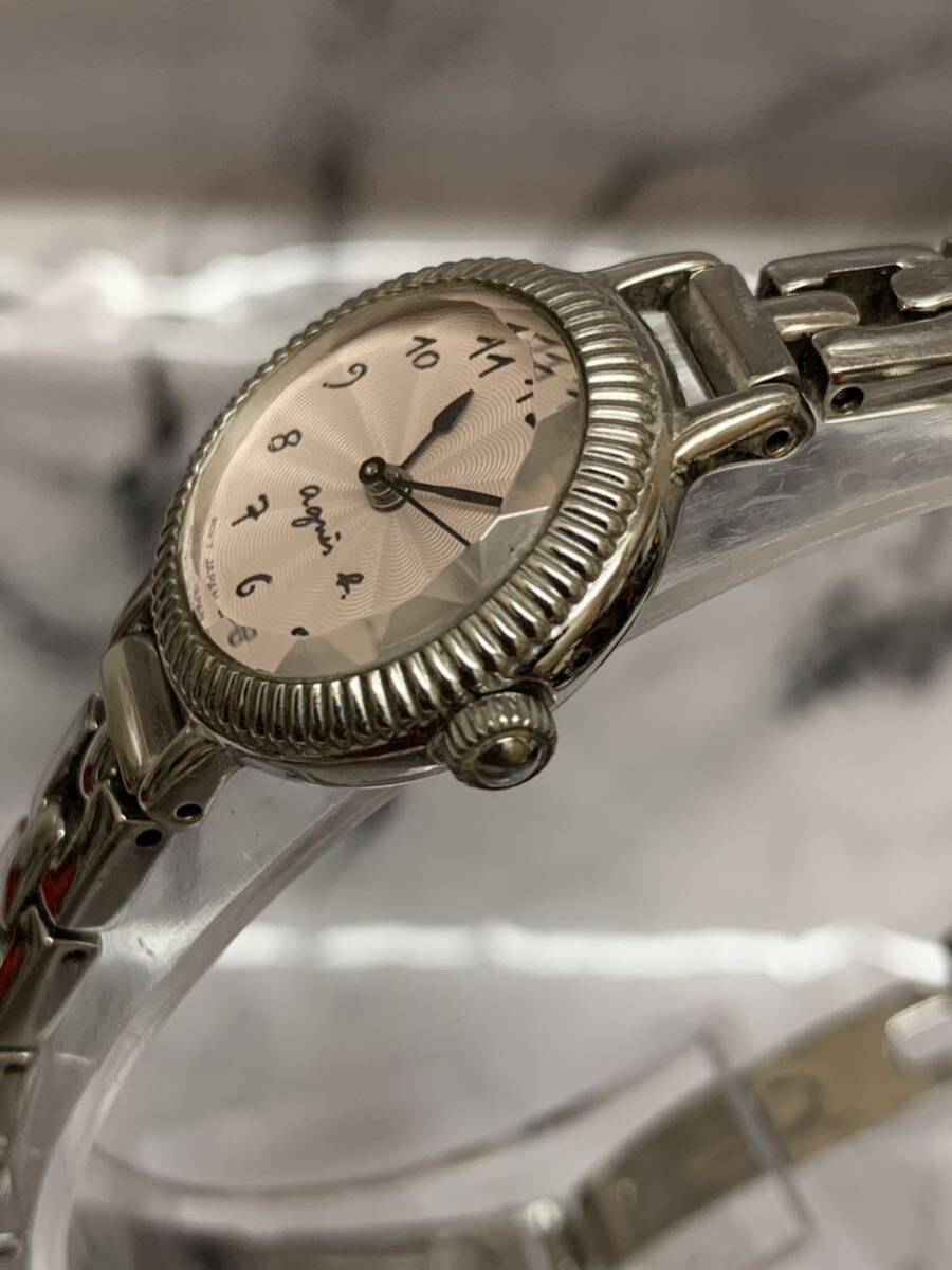 【1円〜売り切り】【電池交換済】agnes b.アニエスベー ピンクシルバー 腕時計 レディースサイズ 1N01-0RR0クォーツ の画像3