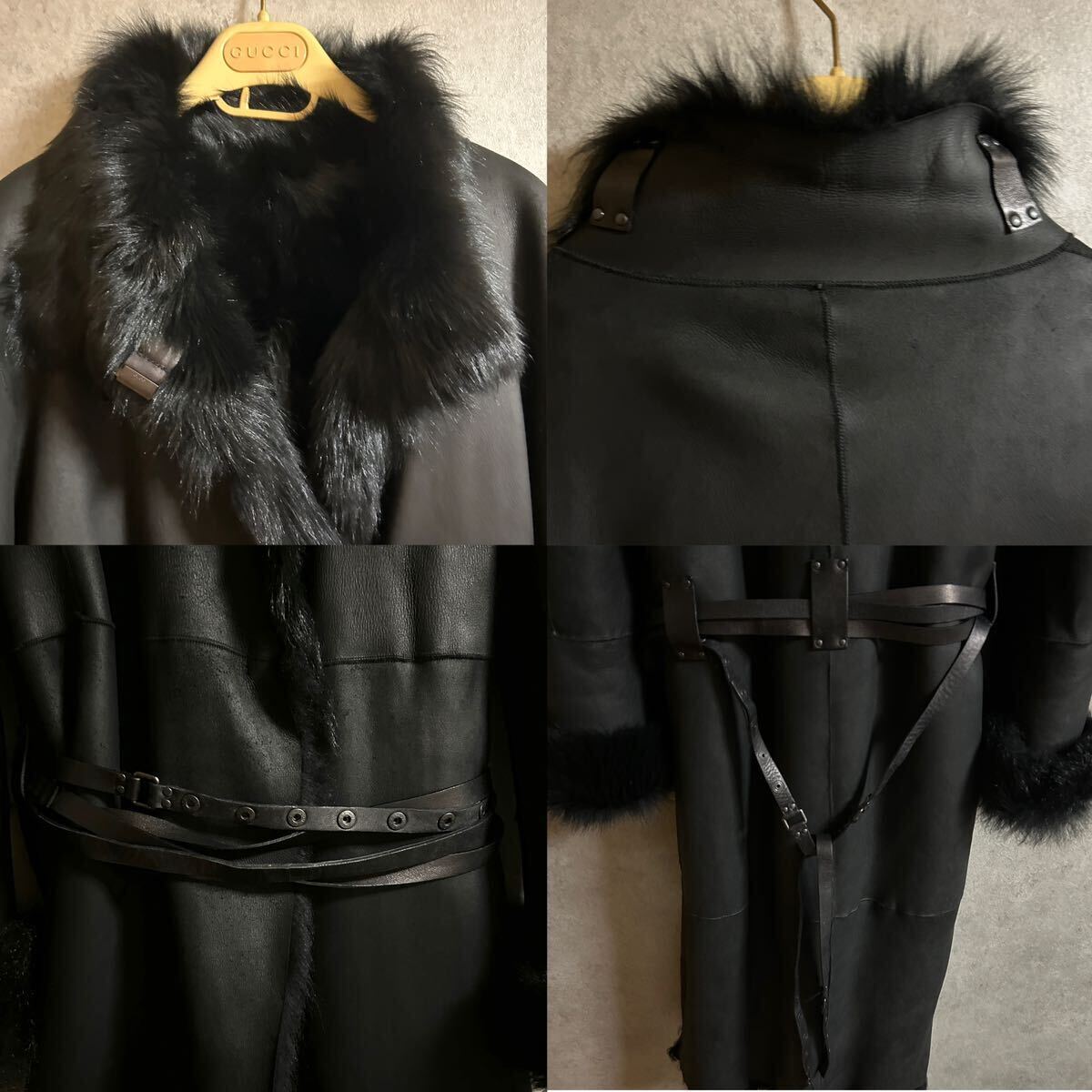 1 иен ~ 1 старт высококлассный товар [ ремень * вешалка есть ] Gucci овечья кожа мутон макси длина длинное пальто довольно большой XL мех меховое пальто внешний 