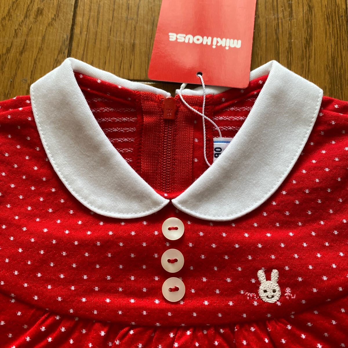 SALE 即決　新品　ミキハウス　ワンピース　90 日本製　赤　女の子 キッズ 子供服 半袖ワンピース 