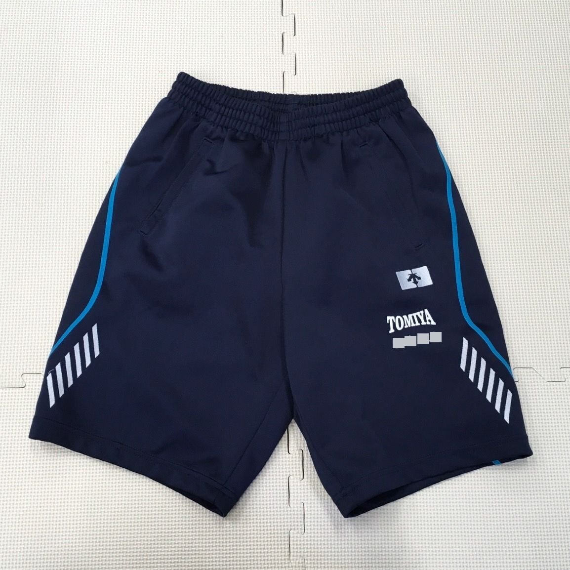 A717/S1127( used ) Miyagi prefecture .. high school gym uniform 5 point / long sleeve, short sleeves :LL/ long trousers, shorts :LL/DESCENTE/ navy blue × blue / wearing feeling equipped / man ./ short period put on supplies 