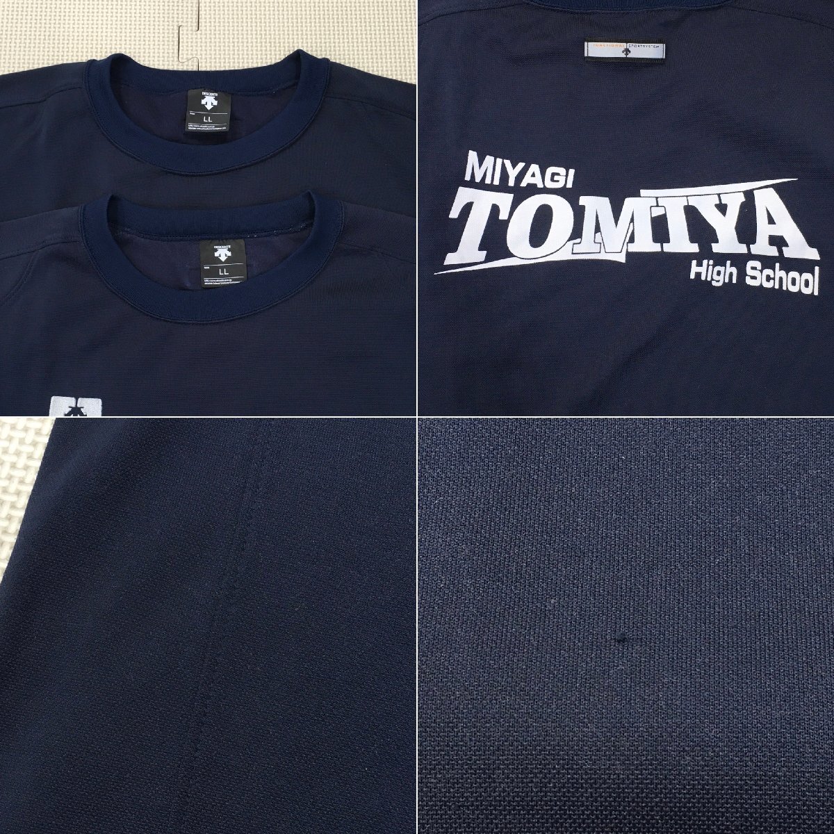 A717/S1127( used ) Miyagi prefecture .. high school gym uniform 5 point / long sleeve, short sleeves :LL/ long trousers, shorts :LL/DESCENTE/ navy blue × blue / wearing feeling equipped / man ./ short period put on supplies 