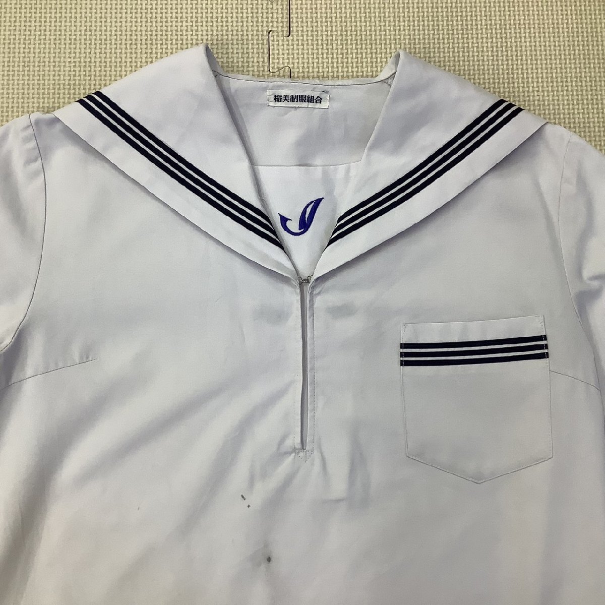 I575/(中古)兵庫県 稲美中学校 女子制服2点 /旧制服/指定品/L程度/W67/丈65/セーラー/夏スカート/紺3本/稲美制服組合/夏服/高校/学生服_画像3