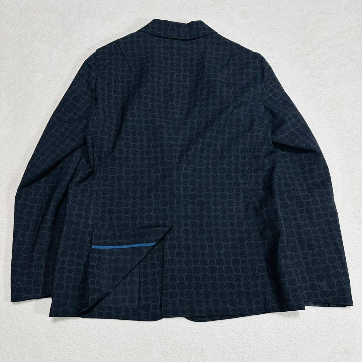 希少L!LANVIN en Bleu 幾何学模様 ストレッチ性 総柄 アンコン テーラードジャケット 48 黒 ブラック 1B 春夏 メンズ ランバンオンブルーの画像8