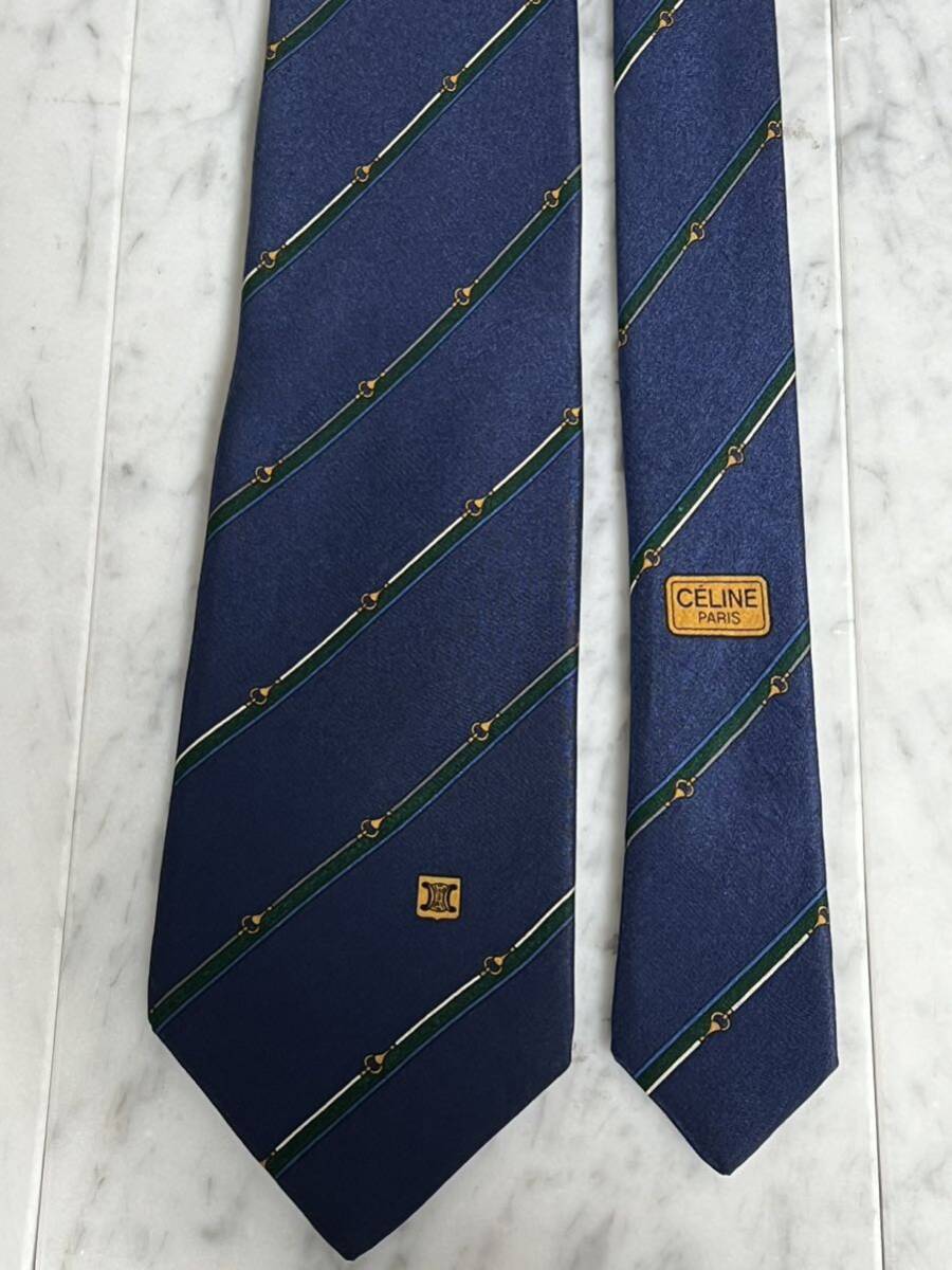 699 jpy ~ CELINE necktie navy series belt one Point Logo Macadam (B5)