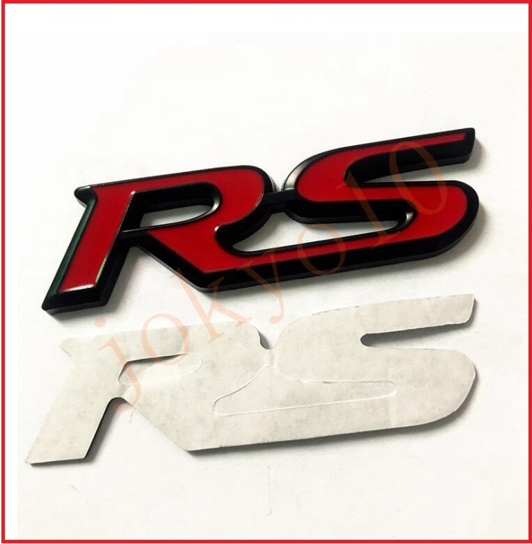 送料無料 赤色 レッド 汎用 RS ステッカー ロゴ シルバー 銀 立体 カスタム パーツ ドレスアップ 外装 3D シール 両面テープ付属 簡単取付_画像2