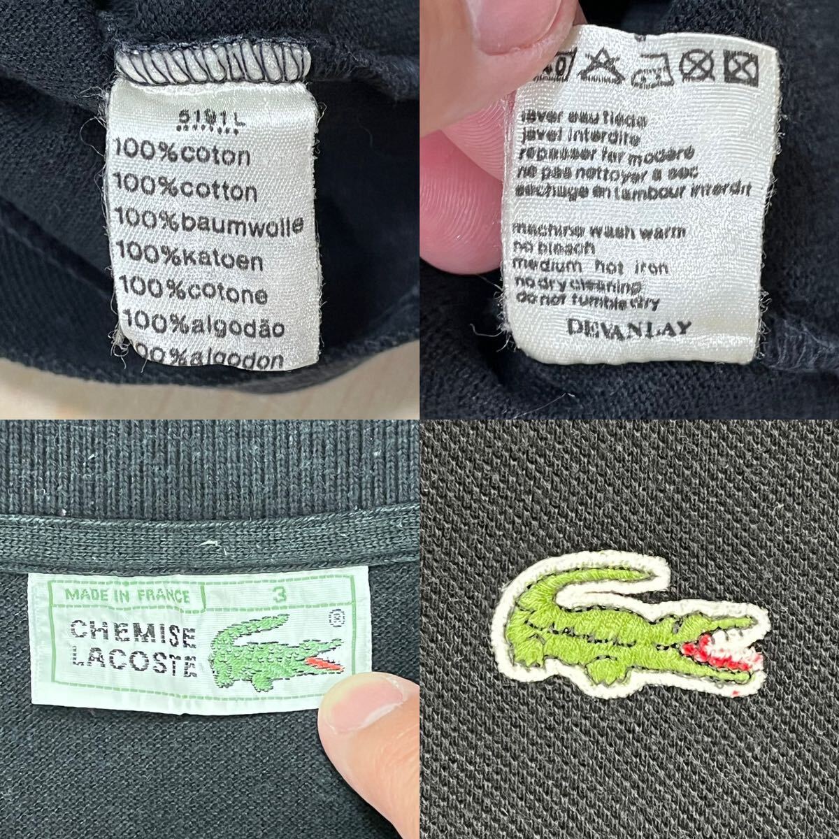 フランス製｜LACOSTE ラコステ｜L1212｜｜サイズ3｜定番ブラック｜ポロシャツ→検索用 L1312 フレラコ フレンチラコステ L1264の画像3