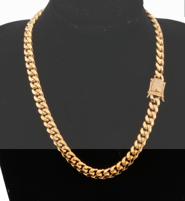  new goods 18kgp Gold very thick flat Miami chain necklace fine quality feeling of quality high quality feeling of luxury -ply thickness feeling * weight feeling * lustre great popularity men's lady's cheap 