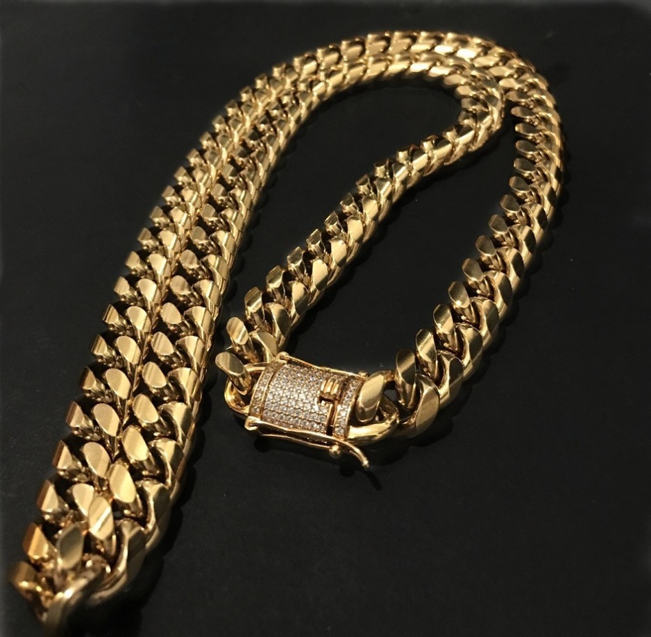  new goods 18kgp Gold very thick flat Miami chain necklace fine quality feeling of quality high quality feeling of luxury -ply thickness feeling * weight feeling * lustre great popularity men's lady's cheap 