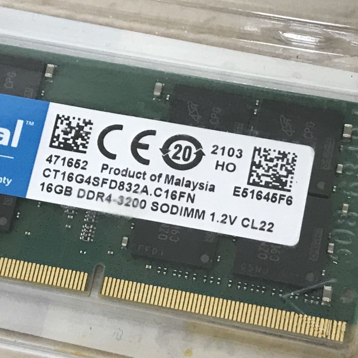 送料185円 未開封品 Crucial CT16G4SFD832A DDR4-3200 PC4-25600 SODIMM 16GBx2枚 計32GB[C4323]の画像3