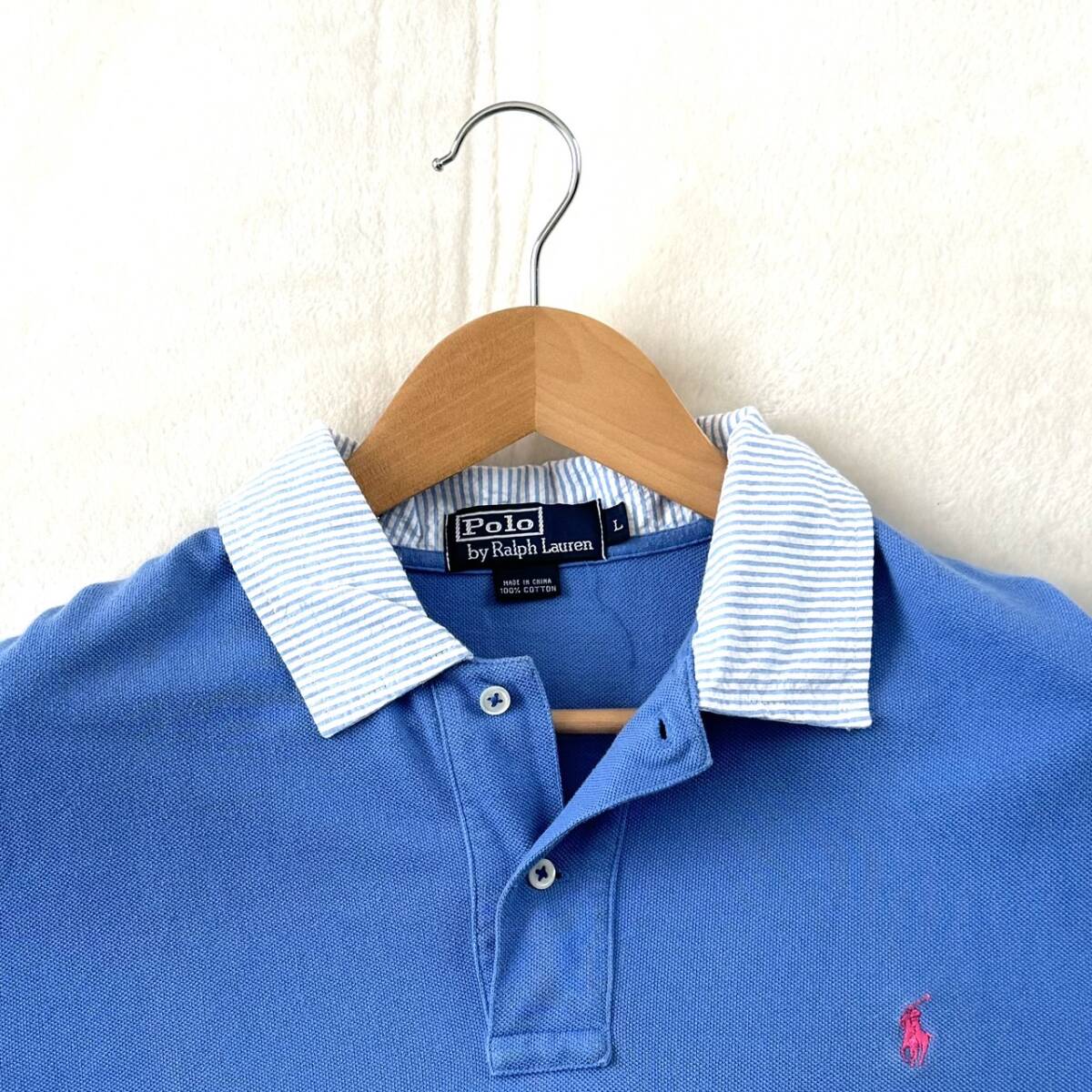 ポロ バイ ラルフローレン Polo by Ralph Lauren　ポロシャツ L 青 ブルー コットン 半袖 プルオーバー_画像3