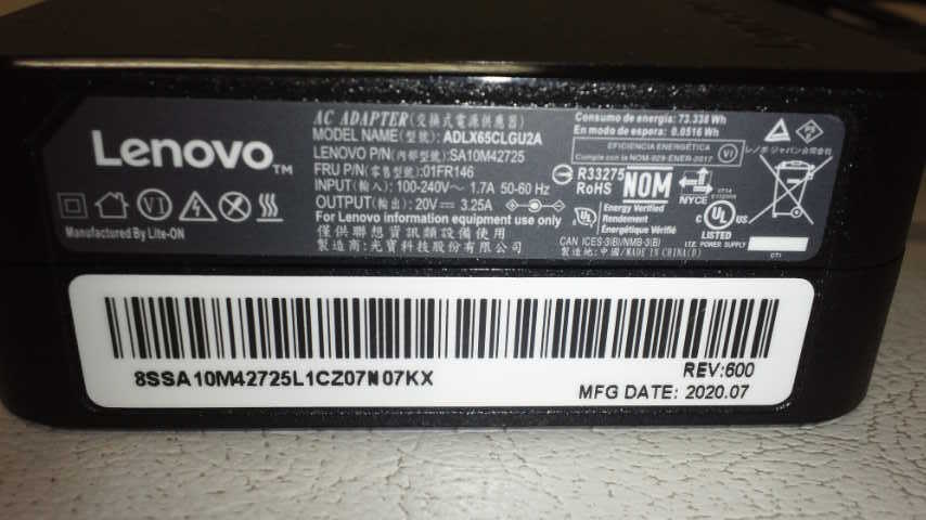 Lenovo 純正品 ACアダプター ADLX65CLGU2A 通電確認済み_画像2
