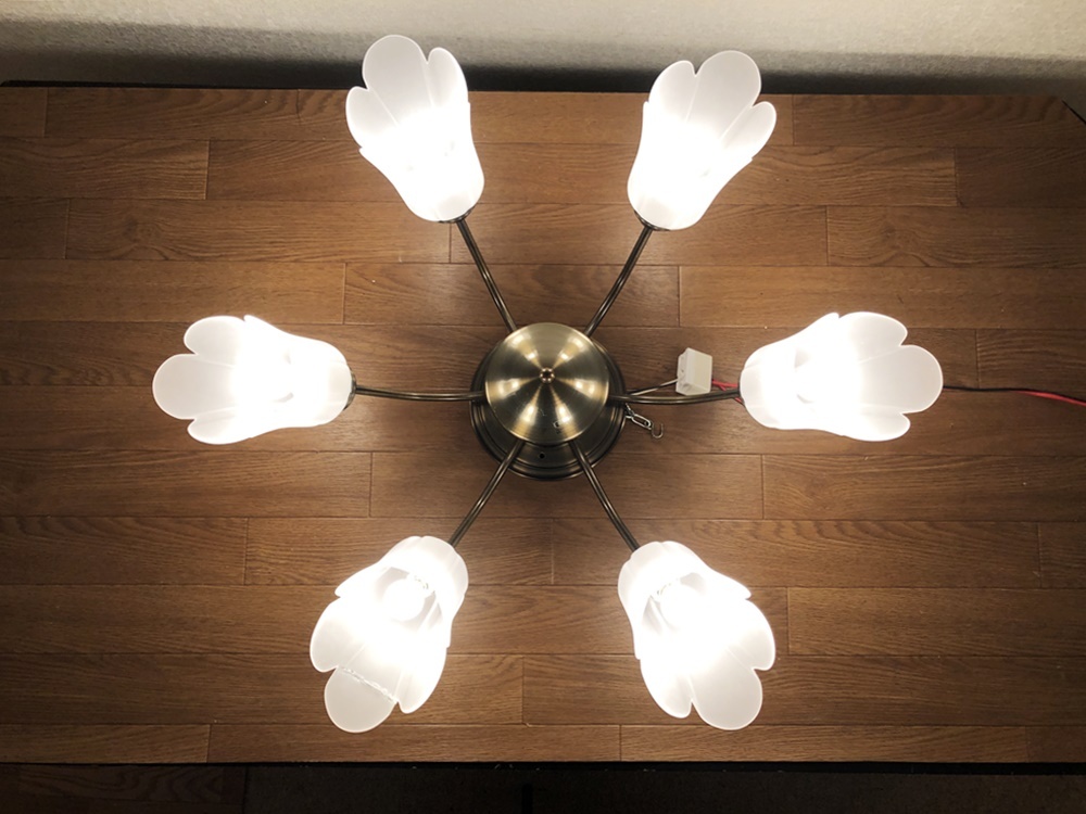  Toshiba chandelier IC-8726-6G brass old beautiful finish ( steel sheet ) glass f Lost * relief pattern entering ~10 tatami for Mini kli60W shape 6 light TOSHIBA lighting has confirmed 