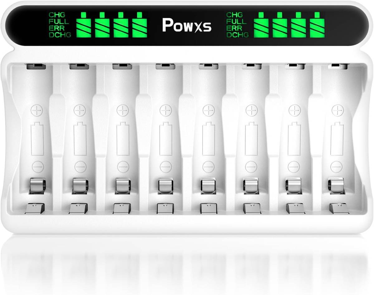 8スロット充電器 POWXS 電池 単3 単4 充電器 急速電池充電器 LCD液晶ディスプレイ ニッケル水素/ニカド 単三充電池/_画像1