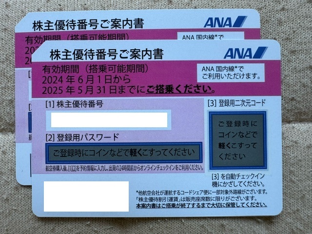 ♪ＡＮＡ 全日空 株主優待番号ご案内書～2025/5/31迄♪２枚_画像1