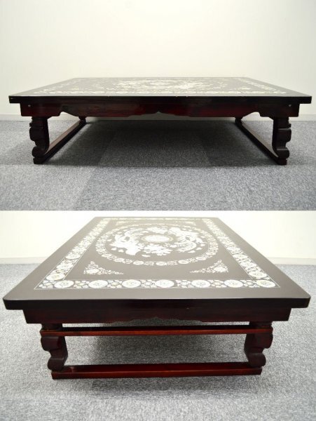 ■中古品■杏子通床 螺鈿細工 座卓 折り畳みローテーブル 韓国アンティーク家具 幅122cmの画像8