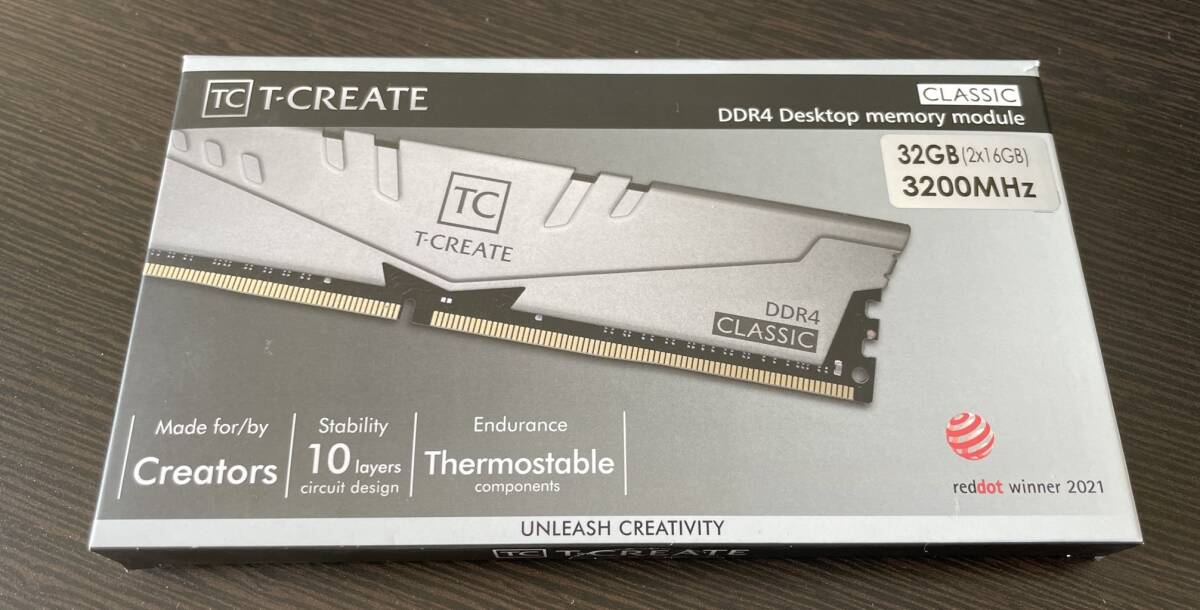 DDR4 3200MHz 32GB（16GB×２枚） TEAMGROUP T-CREATE 中古動作品 TTCCD432G3200HC22DC01の画像1