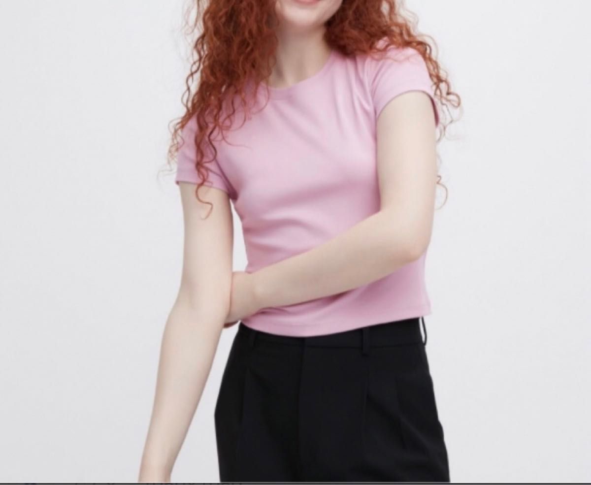 UNIQLO ユニクロ カットソー  Tシャツ ミニT ピンク  半袖 クルーネック XL 無地  ※クーポン使用で¥590
