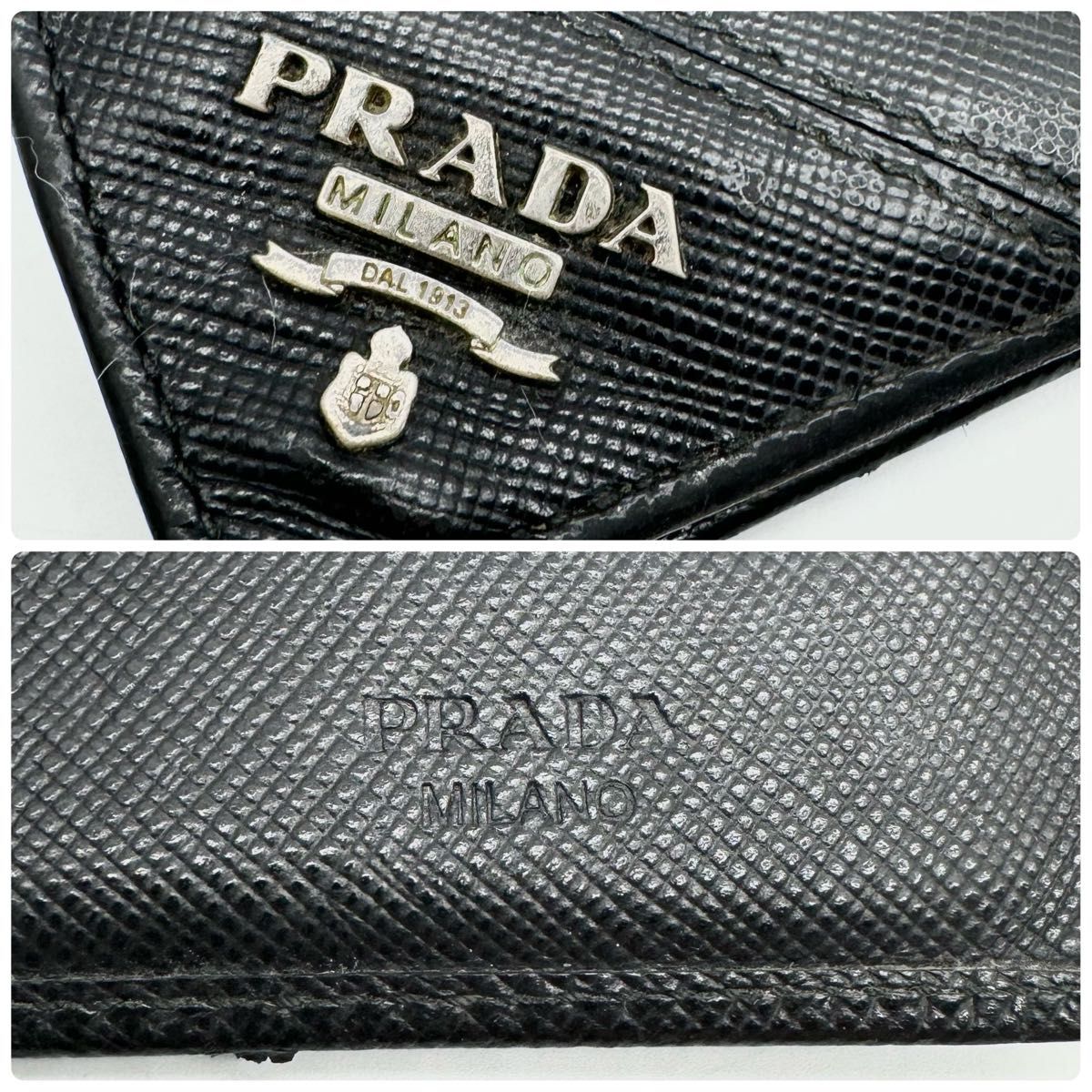 【希少】PRADA プラダ サフィアーノ メタルロゴ 長財布 折り財布 二つ折り 黒