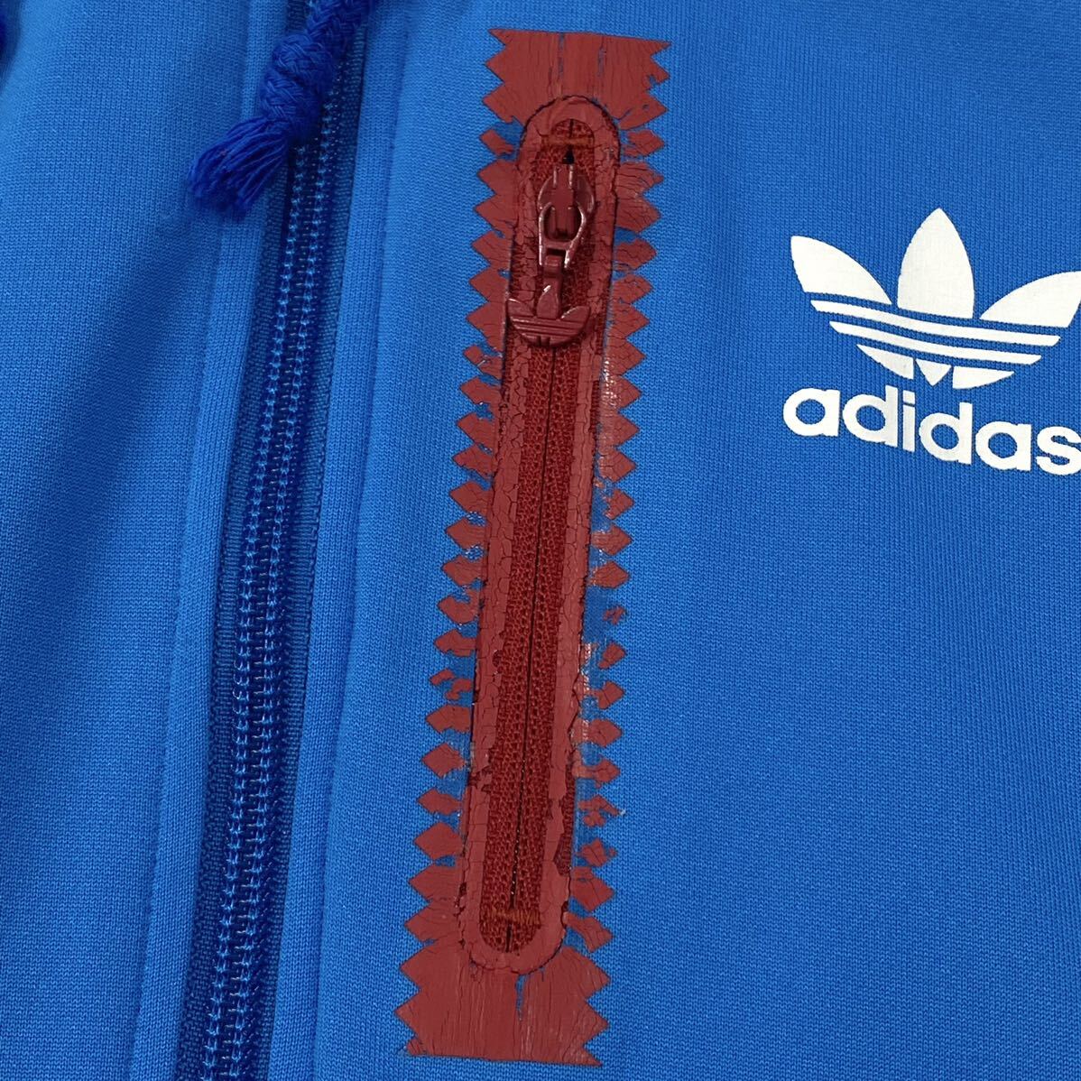 adidas(アディダス)ジップアップベスト フード付 プリントロゴ メンズS ブルー系_画像9