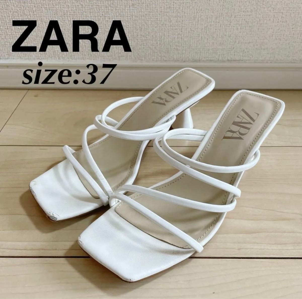 ZARA ザラ ストラップサンダル ヒール スクエアサンダル 白 ZARA ザラ ストラップサンダル ヒール スクエアサンダル 白