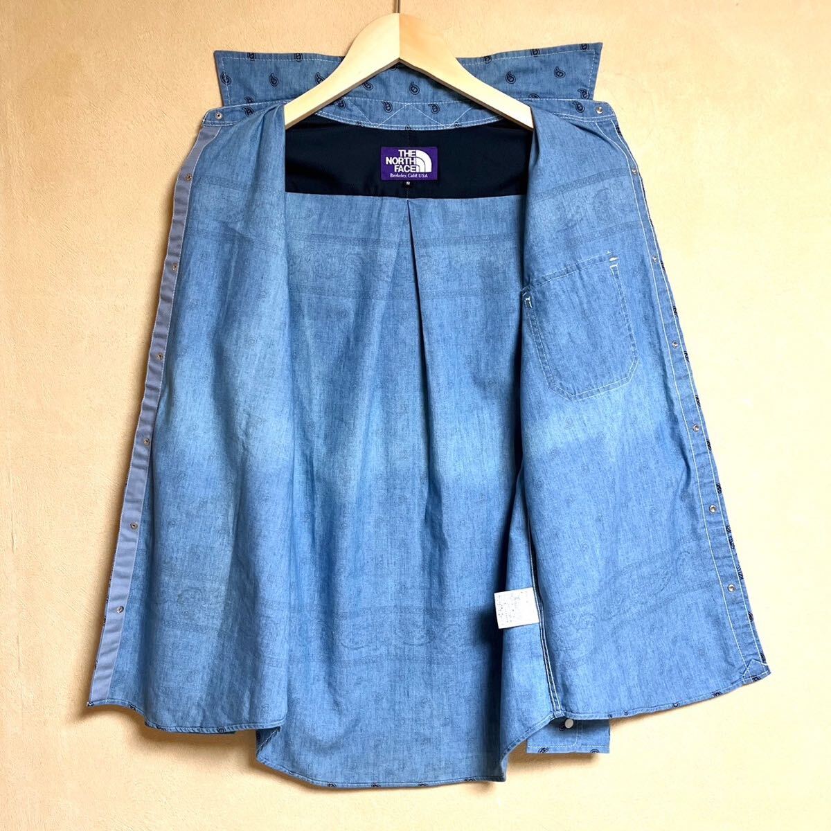 未使用THE NORTH FACE PURPLE LABEL/ザノースフェイスパープルレーベルINDIGO DYEペイズリーシャツ_画像8