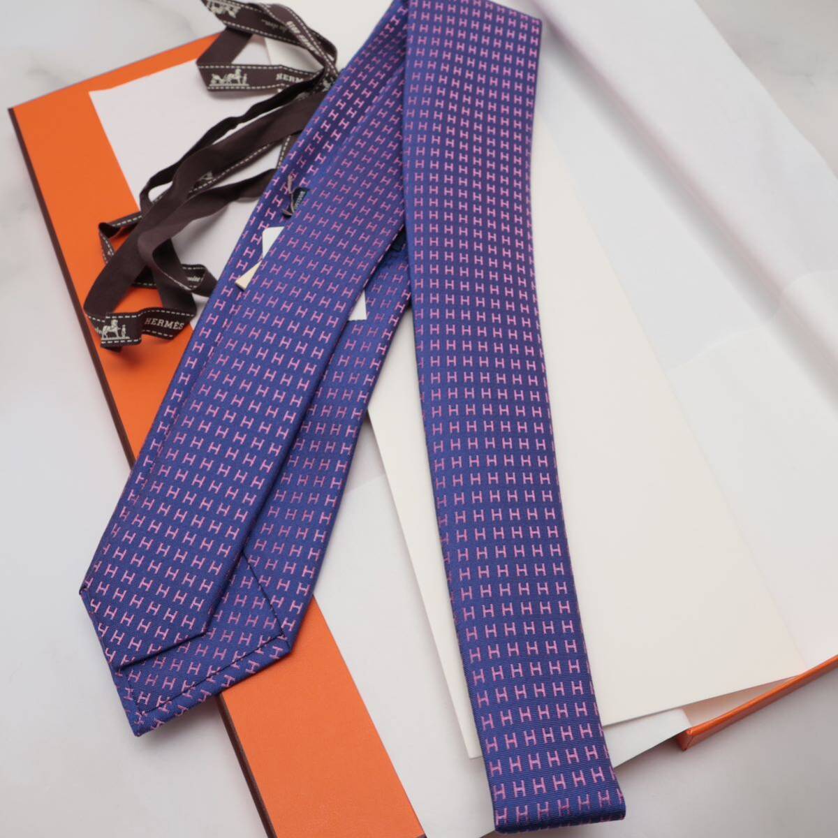 未使用 HERMES ネクタイ H柄 エルメス パープル系