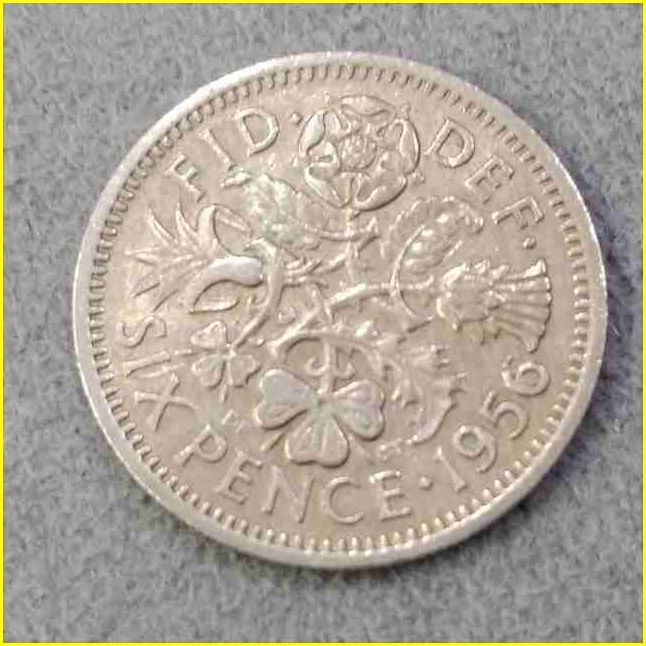 【イギリス 6ペンス 硬貨/1956年】 英国 ラッキー6ペンス/エリザベス2世/旧硬貨/コイン/古銭_画像2