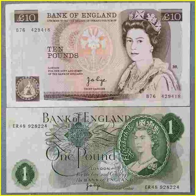 [ Англия банкноты /11 фунт минут ] Британия TEN POUNDS+ONE POUND/L10+L1/ Elizabeth 2./ старый банкноты /./ старый банкноты / старая монета 