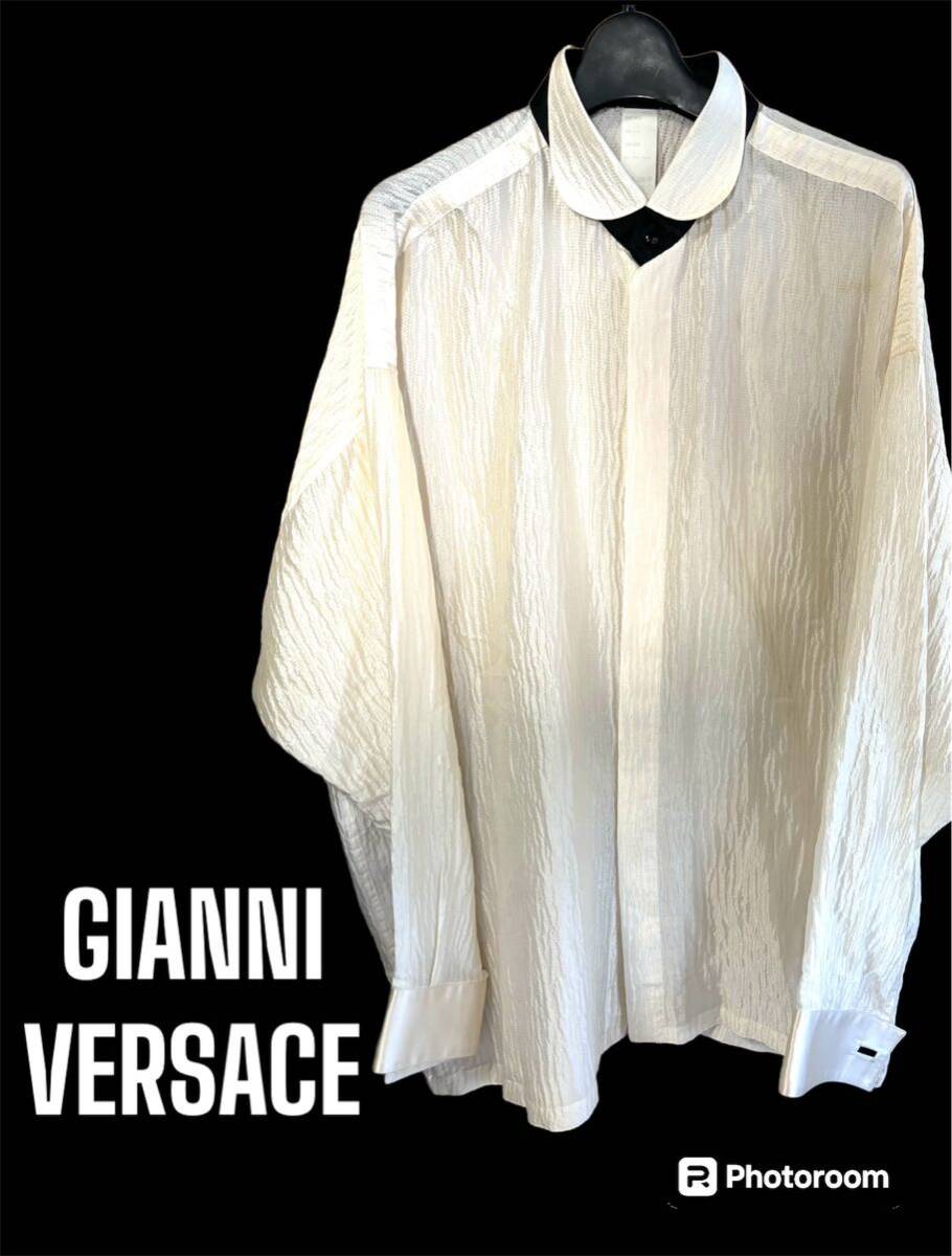 rrkk2888 beautiful goods Versace GIANNI VERSACE 100% silk long sleeve blouse formal long sleeve shirt eggshell white size 50 LL MADE IN ITALY