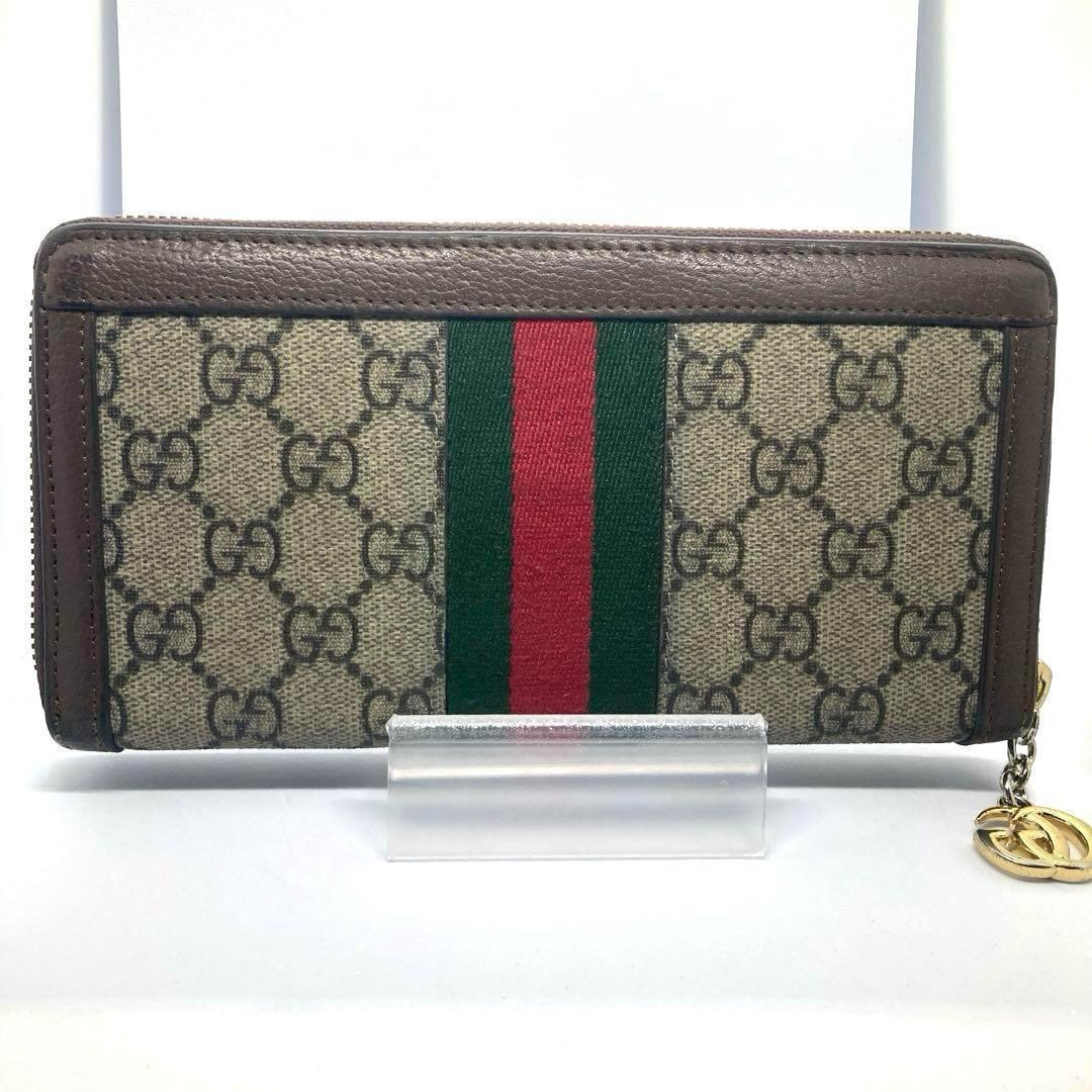 美品/近年モデル●GUCCI グッチ メンズ レディース 長財布 ラウンドファスナー ゴールド金具 オフィディア GGスプリーム シェリーライン_画像3