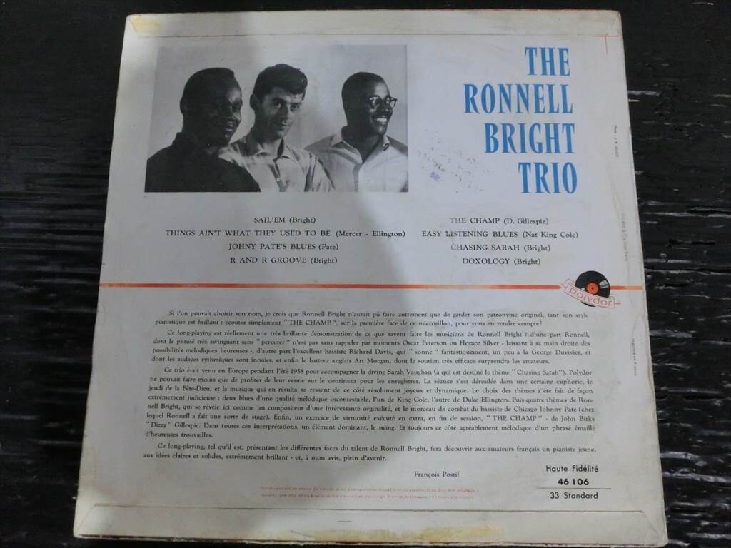 T【G4-07】【80サイズ】▲LP/Ronnell Bright Trio オリジナル フランス盤//レコード/ジャズ/ロンネル・ブライト/※経年品_画像4